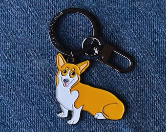 コーギーの顔と花のキーホルダー、かわいい犬好きへのギフト