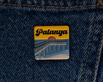 Palanga Enamel Pin - Baltic Seaside Icon Brooch - Baltic Seaside Icon Badge - Sunset Coastal Pin - Lithuanian Beach Pin- Coastal Pier Sunset
