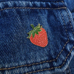 Strawberry Enamel Pin - Sweet Berry Brooch - Red Strawberry Badge - Red Wild Berry Pin -  Red Strawberry Pin - Kawaii Strawberry Lapel Pin
