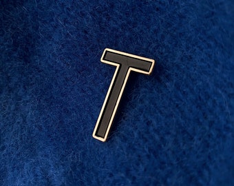 Letter T Enamel Pin - Black Letter T Lapel Pin - Initial Letter Patch - Alphabet Badge - A-Z Enamel Pins - Font Pin