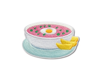 Iron On Patch Pink Cold Soup - Lithuanian Šaltibarščiai Embroidered Patch - Cute Food Iron On Badge - Baltic Foodie Gift - Pink Aesthetic