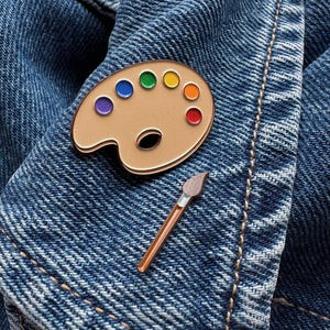 Paint Brush and Paint Palette Enamel Pins Set - Artist Painter Brooch - Art Supply Enamel Jewelry - Painter’s Tools Badges - Art School Pin*