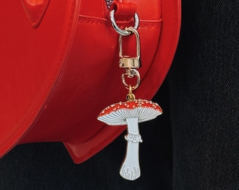 Fly Agaric Enamel Keychain/Bag Charm - Amanita Pendant Keycharm - Fly Agaric Mushroom Metal Bag Charm - Golden Mushroom Carabiner Pendant