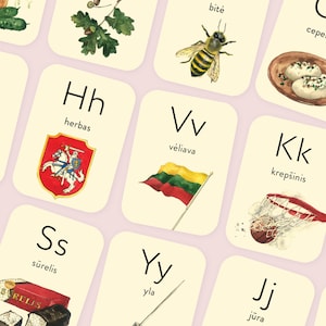 Druckbare Karten - Litauisch Lernen - Digital Download Karteikarten - Aquarell Alphabet Karten - Runde Eckkarten