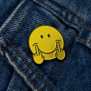 Middle Fingers Up Smile Enamel Pin - Yellow Smile Pin - Emoji Pin - Passive Aggressive Enamel Pin - Smiling Pin Enamel Pin - Happy Face Pin
