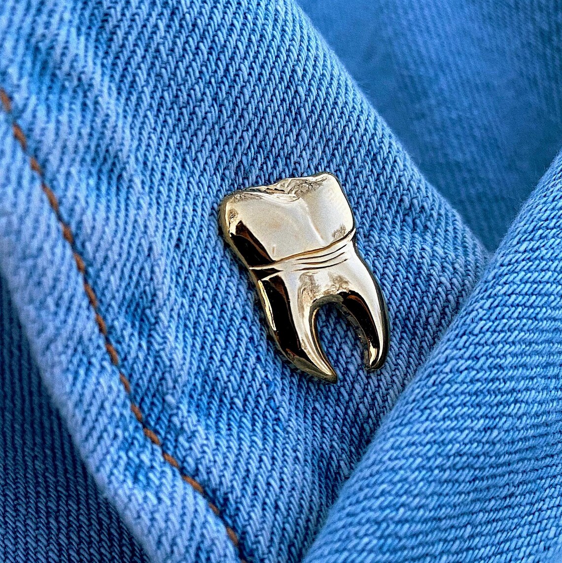 Tooth Golden Metal Pin – 3D Molar Lapel Pin – Dentist Brooch – Dental ...