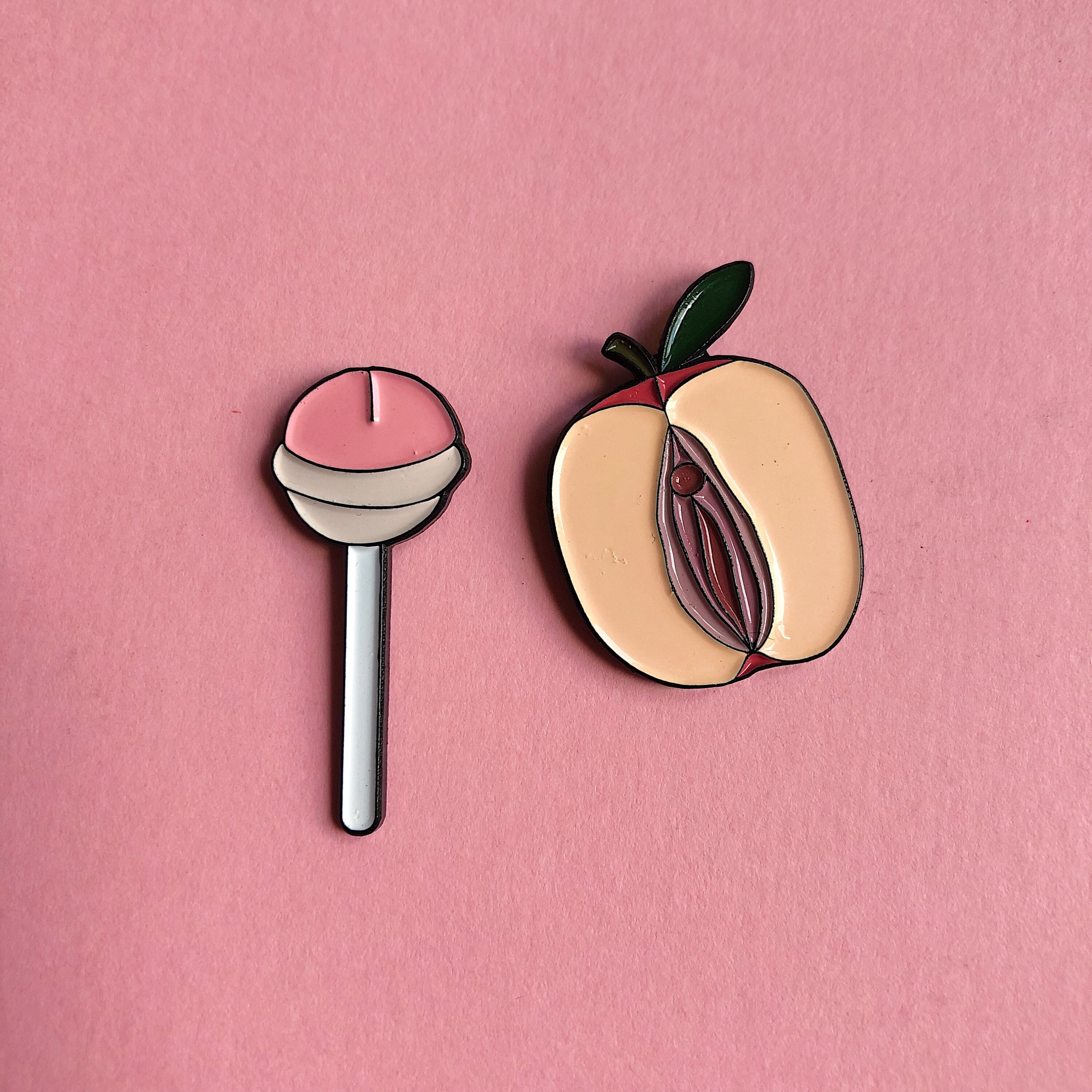 Vagina and Penis Enamel Pins Set Lollipop and Apple Lapel
