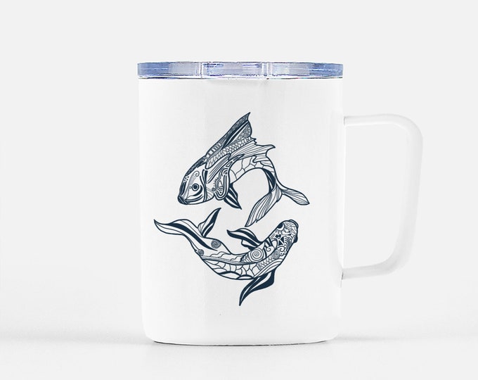 Pisces Fish Travel Mug w/ Lid 10 oz.