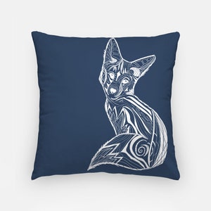 Winter White Arctic Fox Navy Blue Artisan Pillow Case 18 Inch