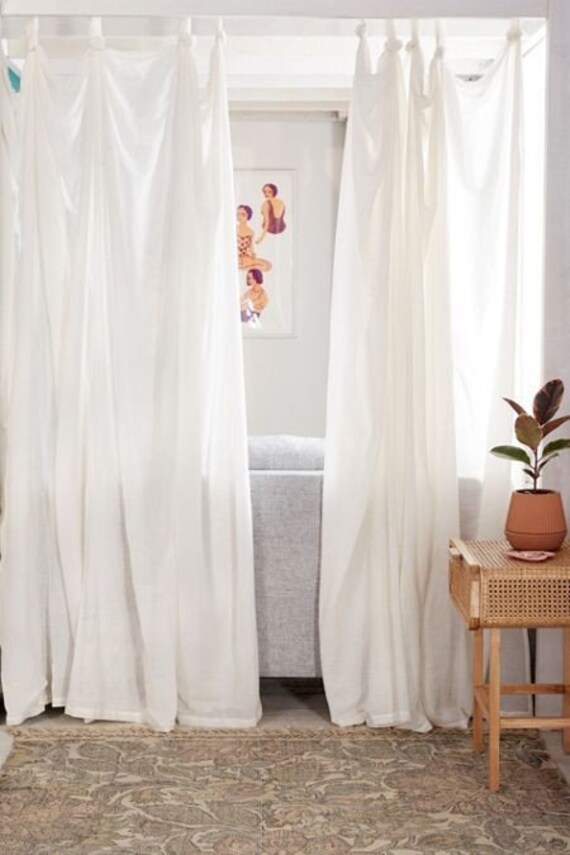 White cotton drapery panels with Loops for hanging Handmade Etsy