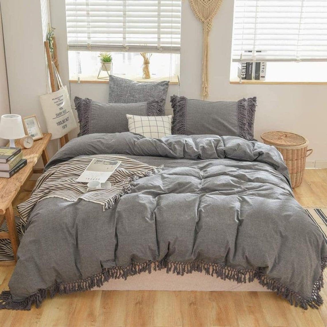 3 Pcs Boho Tassel Duvet Cover Cotton Bedding Set Queen Etsy