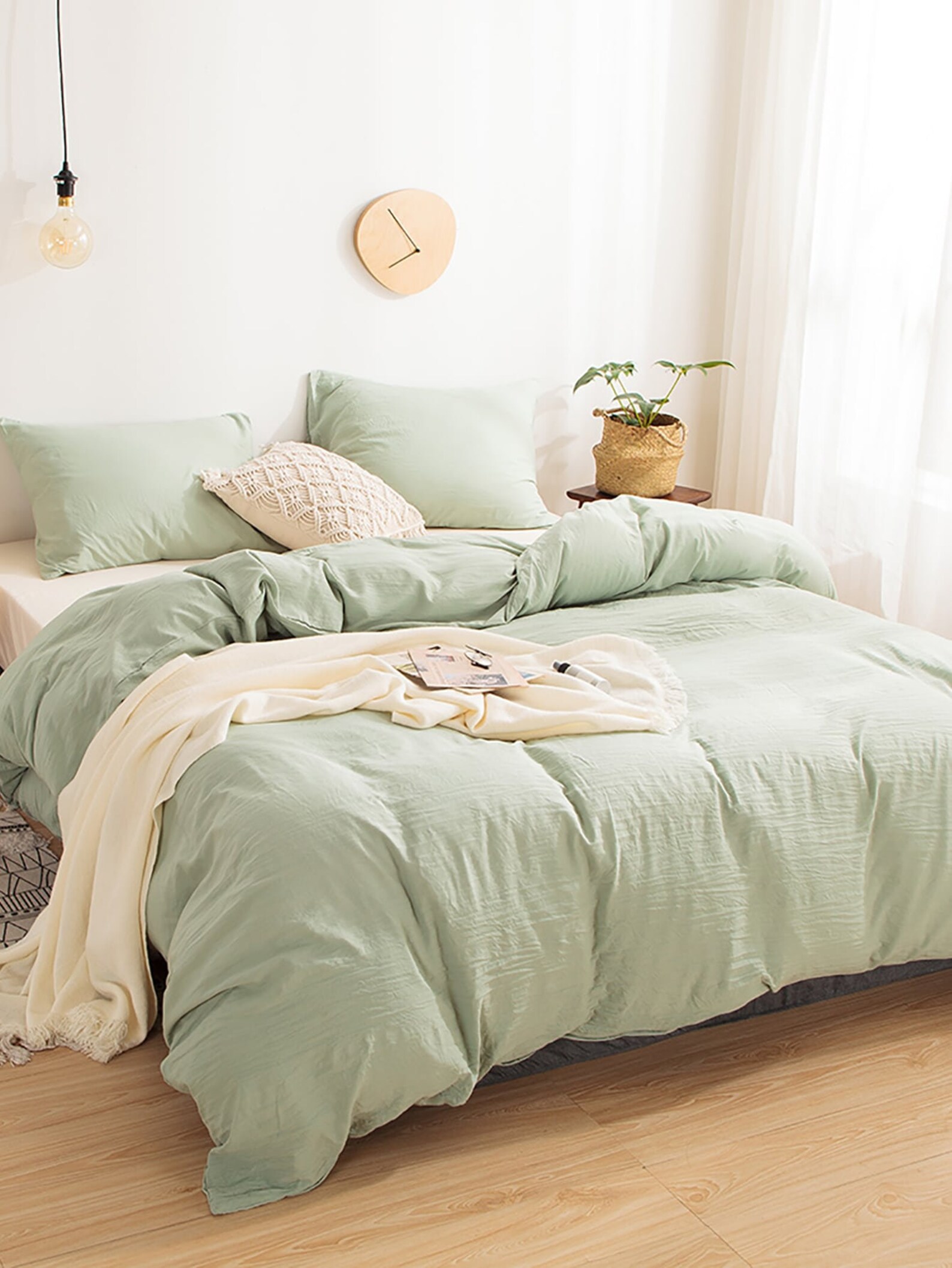 5 Pieces Washed Duvet Cover Sage Green Full Twin Queen King Etsy