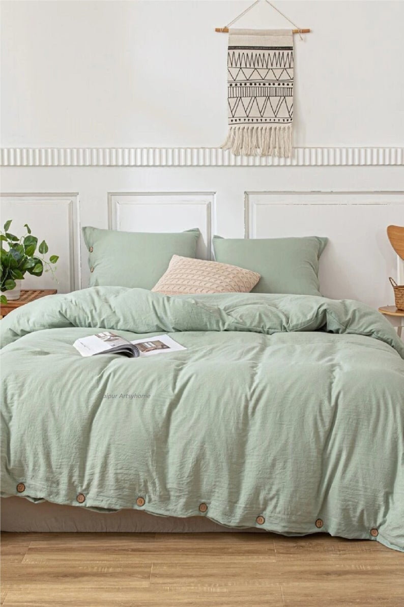 Sage Green Duvet Cover Duvet Cover With Buttons King Etsy