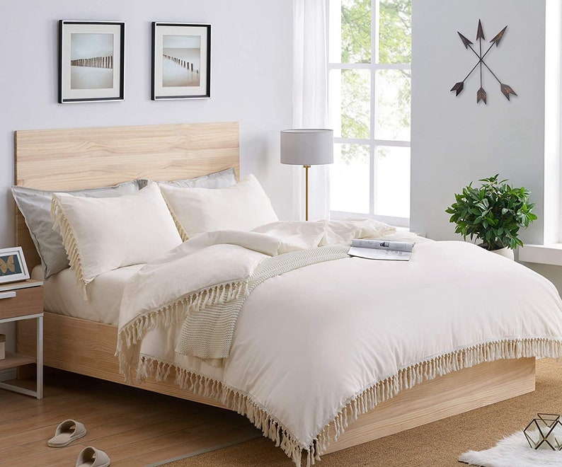 Boho Tassel Duvet Cover White Bedding Set Queen Cotton Duvet Etsy