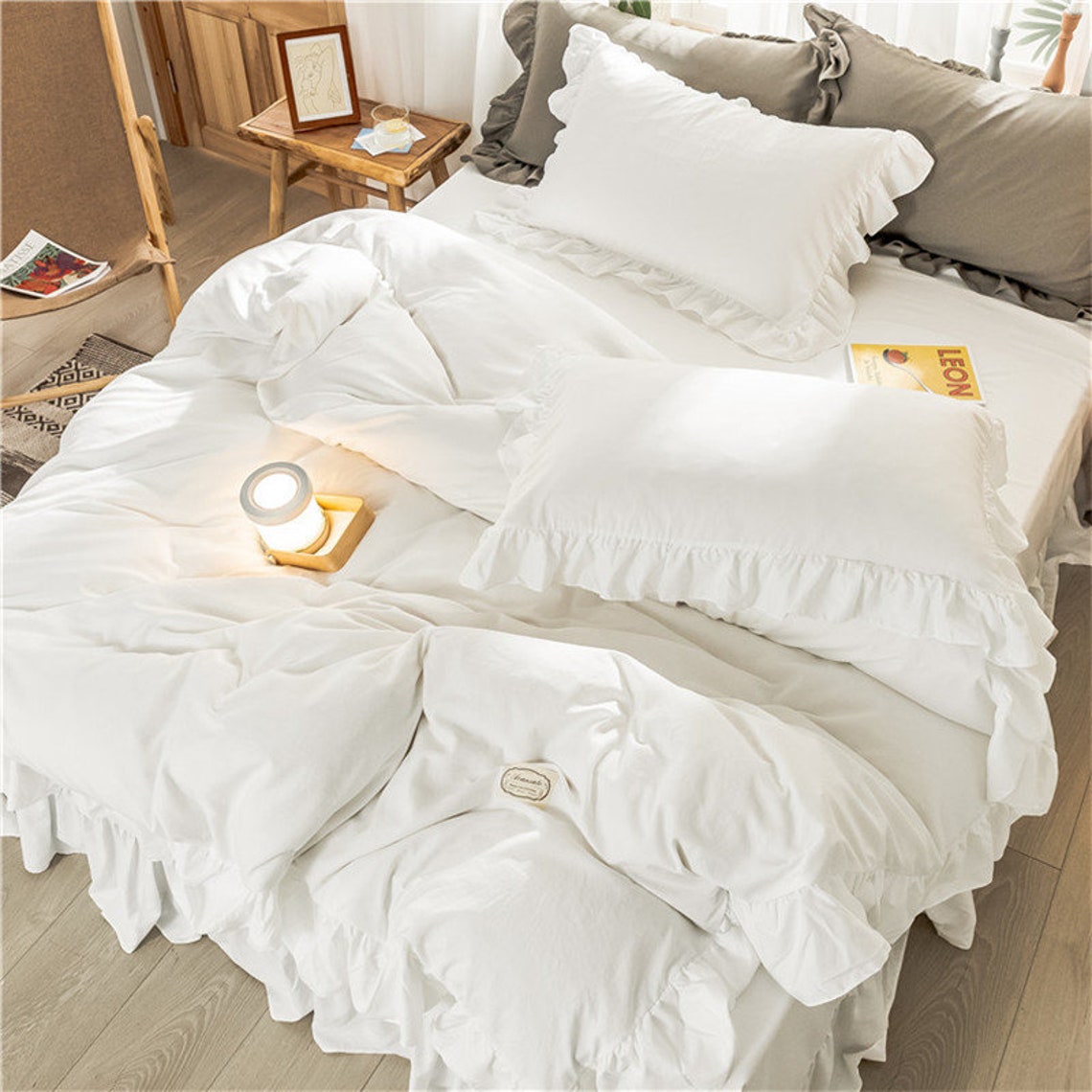 White Cotton Duvet Cover King Size Boho Ruffled Duvet Cover Etsy