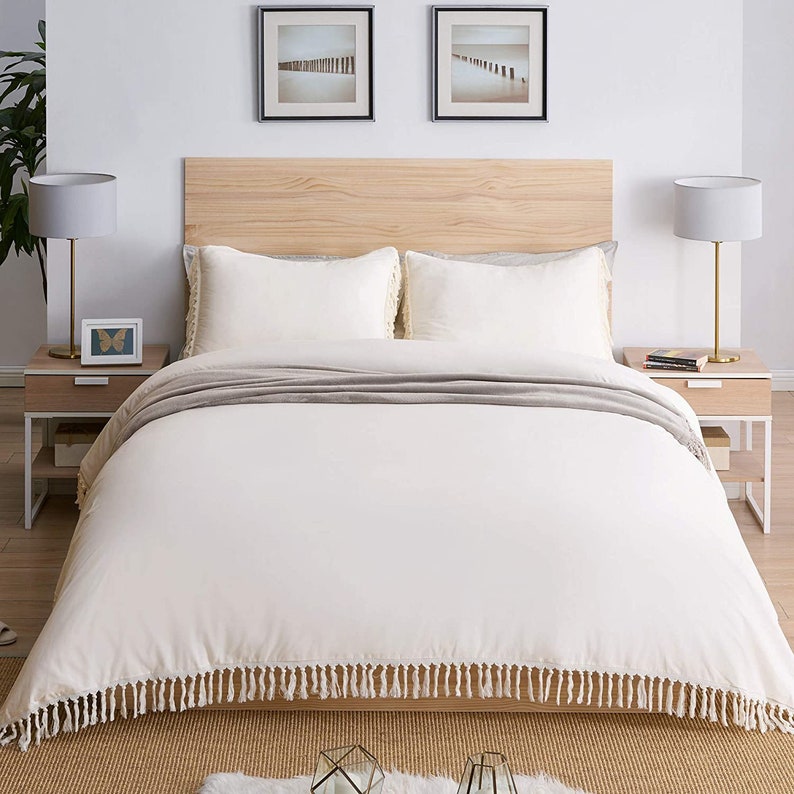 Boho Tassel Duvet Cover White Bedding Set Queen Cotton Duvet Etsy