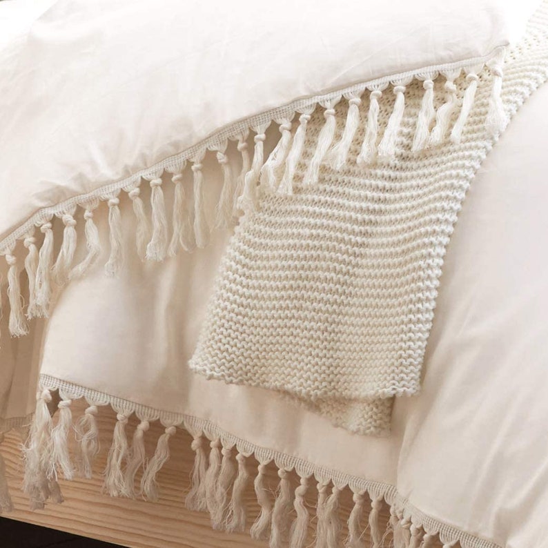 Boho Tassel Duvet Cover White Bedding Set Queen Cotton Duvet Etsy