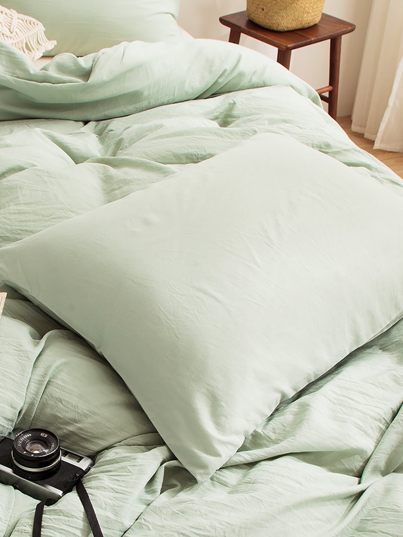 5 Pieces Washed Duvet Cover Sage Green Full Twin Queen King Etsy