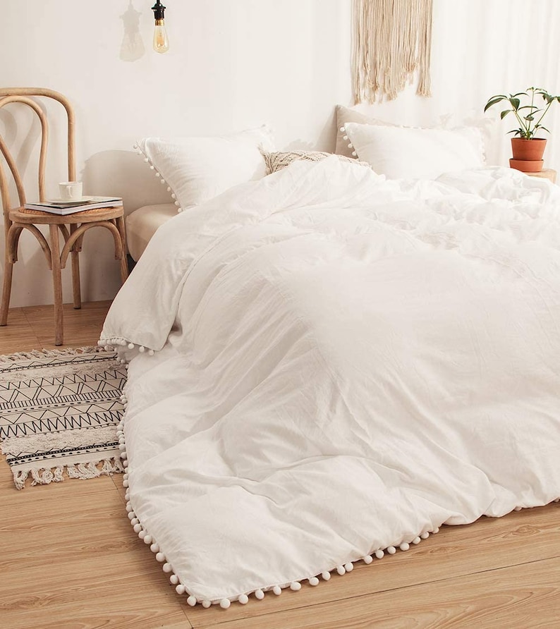5 Pc Set Pom Pom Duvet Cover King White Cotton Duvet Cover Etsy