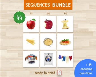 3-Schritte-Sequenzierungsübung – Sequenzierungsaktivitäten für Kinder – 44 pädagogische Sequenzen – Montessori – fertig zum Drucken
