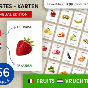 Juego Montessori de 56 Tarjetas didácticas Edición bilingüe Francés y Holandés.
