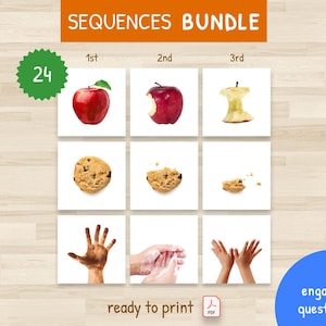 Ejercicio de Secuenciación en 3 Pasos – Actividades de Secuenciación para Niños – 24 Secuencias Educativas – Montessori