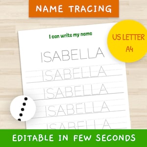 EDITABLE NAME TRACING Sheet My name is  First Name Worksheet I Can Trace My Name Custom Name Tracing Activity Kid - Printable pdf