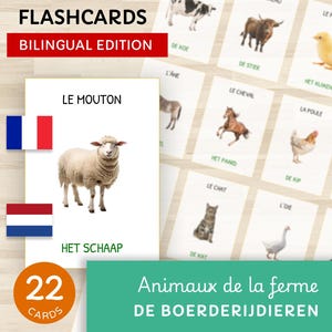 ANIMALI della Fattoria - 22 Carte Montessori MODIFICABILI - Carte di Nomenclatura PDF Stampabili - Francese + Olandese