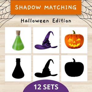Jeu d'association d'ombres de Halloween - Activité d'association d'ombres - Jeux de Halloween -Activité d'association - 3 Exercices Ludiques