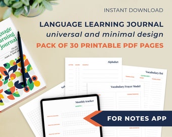 UNIVERSAL 30 SEITEN Digitaler Sprachplaner zum Ausdrucken, Sprachenlernen, Sprachgrammatik, Sprachorganisator, Studien, Notizen-App