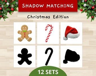 Weihnachts-Schatten-Zuordnungsspiel - Schatten-Zuordnungsaktivität - Weihnachtsspiele - Zuordnungsaktivität - 3 lustige Übungen