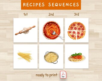 Recipe Sequencing Cards Montessori Activity How to Cook Food Educational Cooking Steps Preschool Learning Cards Sequence of actions