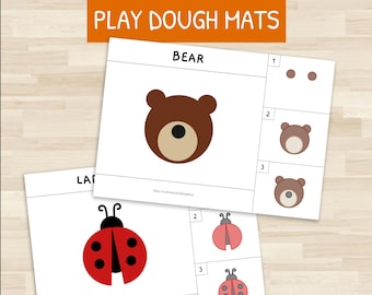 Spielknete-Matte mit Tieren für Kleinkinder, Montessori-Spielknete-Aktivitätsdruckvorlagen, Feinmotorik-Spiel im Klassenzimmer