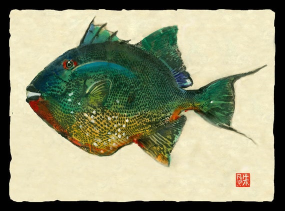 Trigger Fish. Gyotaku Prints, From Rubbings of Real Fish Gamefish Fishing  fish Art Marine Art 