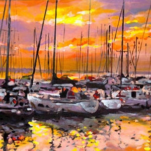 Coastal Sunset  paintings of boats sunset coastal ocean sailboats sailboats harbor boat docks Florida sea painting