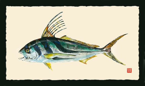 Rooster Fish. Gyotaku Prints, From Rubbings of Real Fish Gamefish