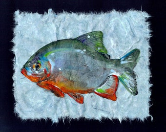 Piranha. gyotaku prints, from rubbings of real fish gamefish - fishing -fish art- marine art