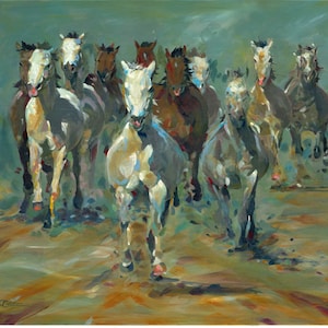 The Stampede.  horse art horse painting Equine art and paintings stampede horses running animal paintings