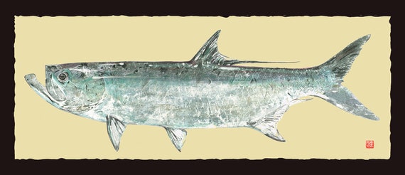 Tarpon. Gyotaku Prints, From Rubbings of Real Fish Gamefish Fishing fish  Art Marine Art 
