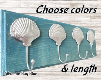 Scallop Hook Rack, Seashell Hook Rack, Beach Coat Hook Rack, Towel Hook Rack, Hat Hook Rack, Entryway Hook Rack, Beach Decor