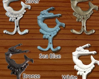 Cast Iron Mermaid Tail Hooks: Beach Coastal Decor