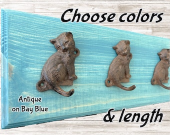 Cat Hook Rack, Cat Coat Hook Rack, Towel Hook Rack, Hat Hook Rack, Entryway Hook Rack, Cat Decor, Feline Hook Rack