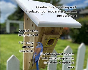 Peterson Bluebird House | Cedar | Insulated | Front Opening | Predator Guard | Weatherproof