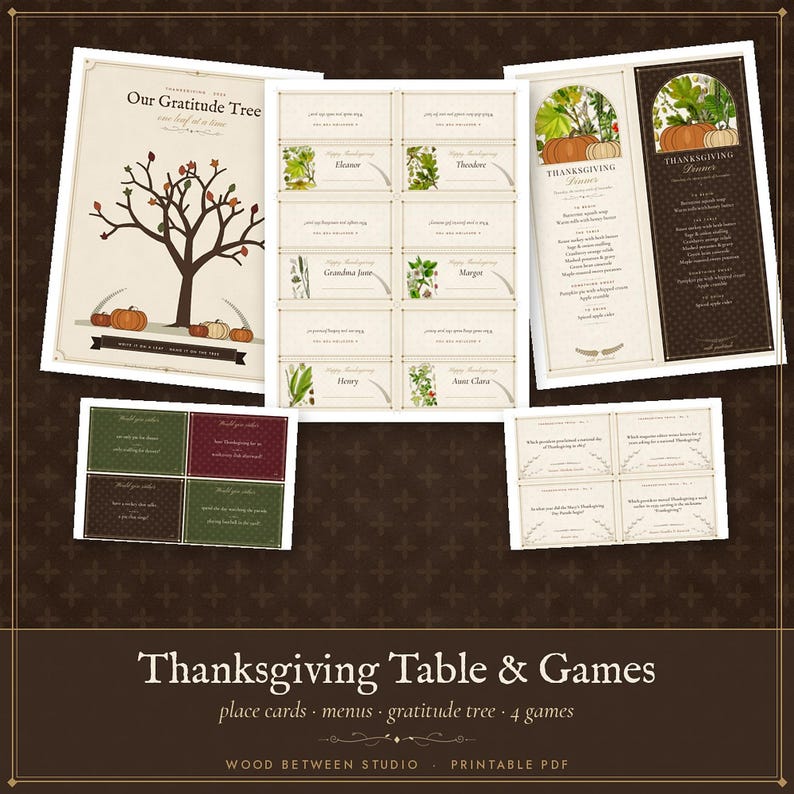 Thanksgiving Printable Table Set and Games, Place Cards, Menu and Family Activities, Instant Download image 9