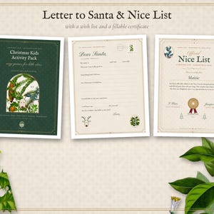 Christmas Activities for Kids Printable, Letter to Santa, Nice List Certificate, Reindeer Food Tags, Mazes, Word Search, Coloring Pages image 3