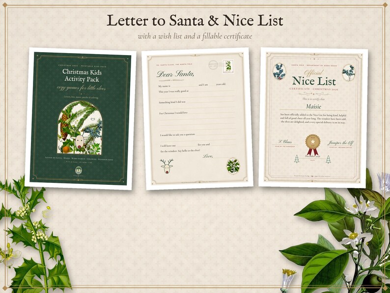 Christmas Activities for Kids Printable, Letter to Santa, Nice List Certificate, Reindeer Food Tags, Mazes, Word Search, Coloring Pages image 3
