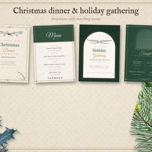 Modèle d'invitation et de menu modifiable pour une fête de Noël, invitation pour le réveillon du Nouvel An, menu pour un dîner de fêtes, invitation pour un Noël entre amis, format vintage 5x7 image 3