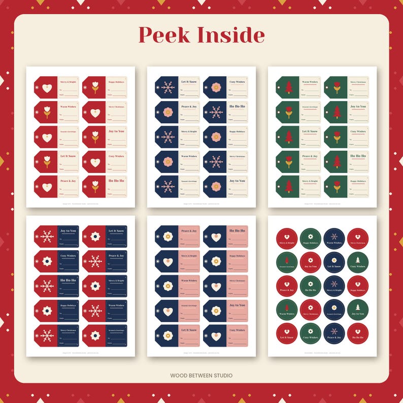 Printable Christmas Gift Tags, Scandinavian Folk Holiday Gift Tags, 80 Tags + 20 Round Labels, Nordic Christmas To From Tags, Download image 2