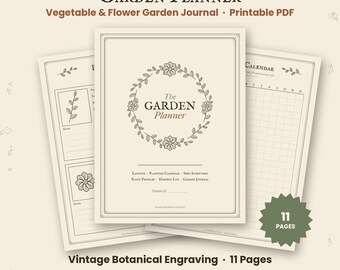 Garden Planner Printable, Vegetable Garden Journal, Planting Calendar, Seed Inventory, Garden Layout, Harvest Log, Botanical PDF