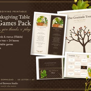 Thanksgiving Printable Table Set and Games, Place Cards, Menu and Family Activities, Instant Download image 1